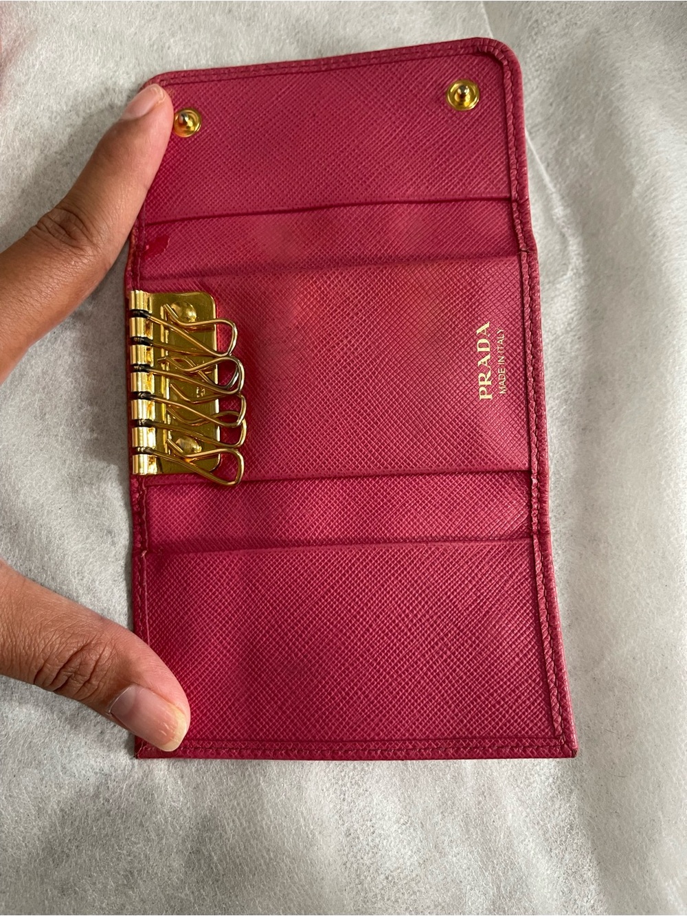 Prada Pink Saffiano Leather Compact Key Holders with Gold Logo - Picture 3 of 3
